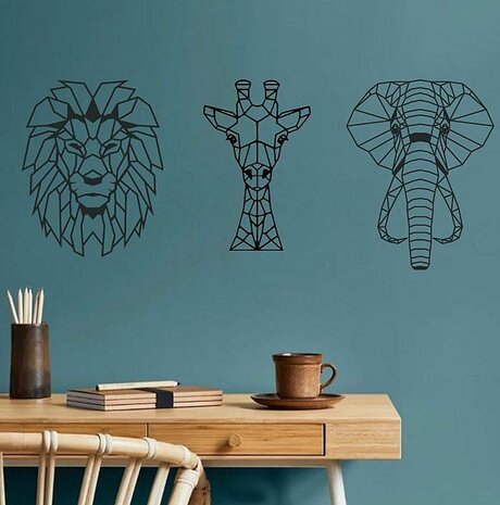 Wanddecoratie van 3 geometrische dierenkoppen
