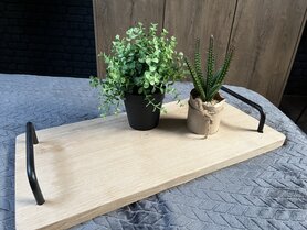 XL Eiken Borrelplank met stalen handvatten, inclusief 1 regel tekst